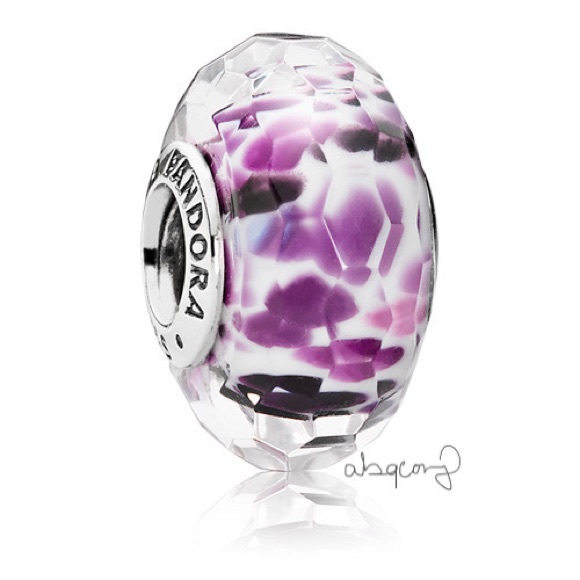 EUC Pandora 791608 Sterling Silver Pink & Purple Sea Glass Faceted Murano Charm - Picture 1 of 7